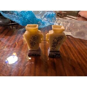 2 Vtg Mini Marble Japanese Vases - MCM Bud Vases